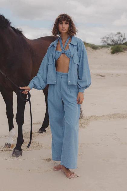 Ariel Chambray Pants - Chambray by Rue Stiic - in XS | SWAACE