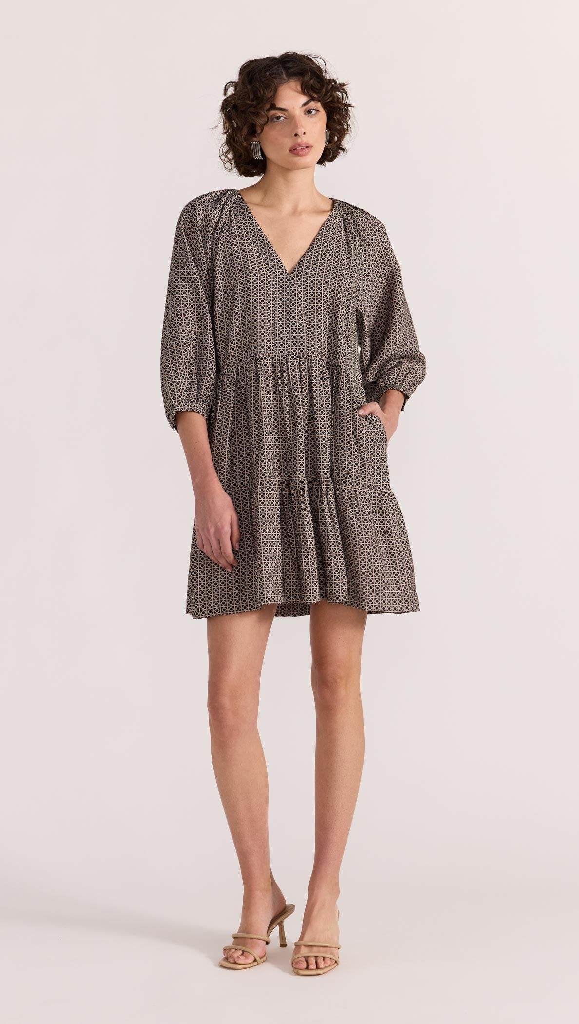 Calla Tiered Mini Dress - Black/Beige