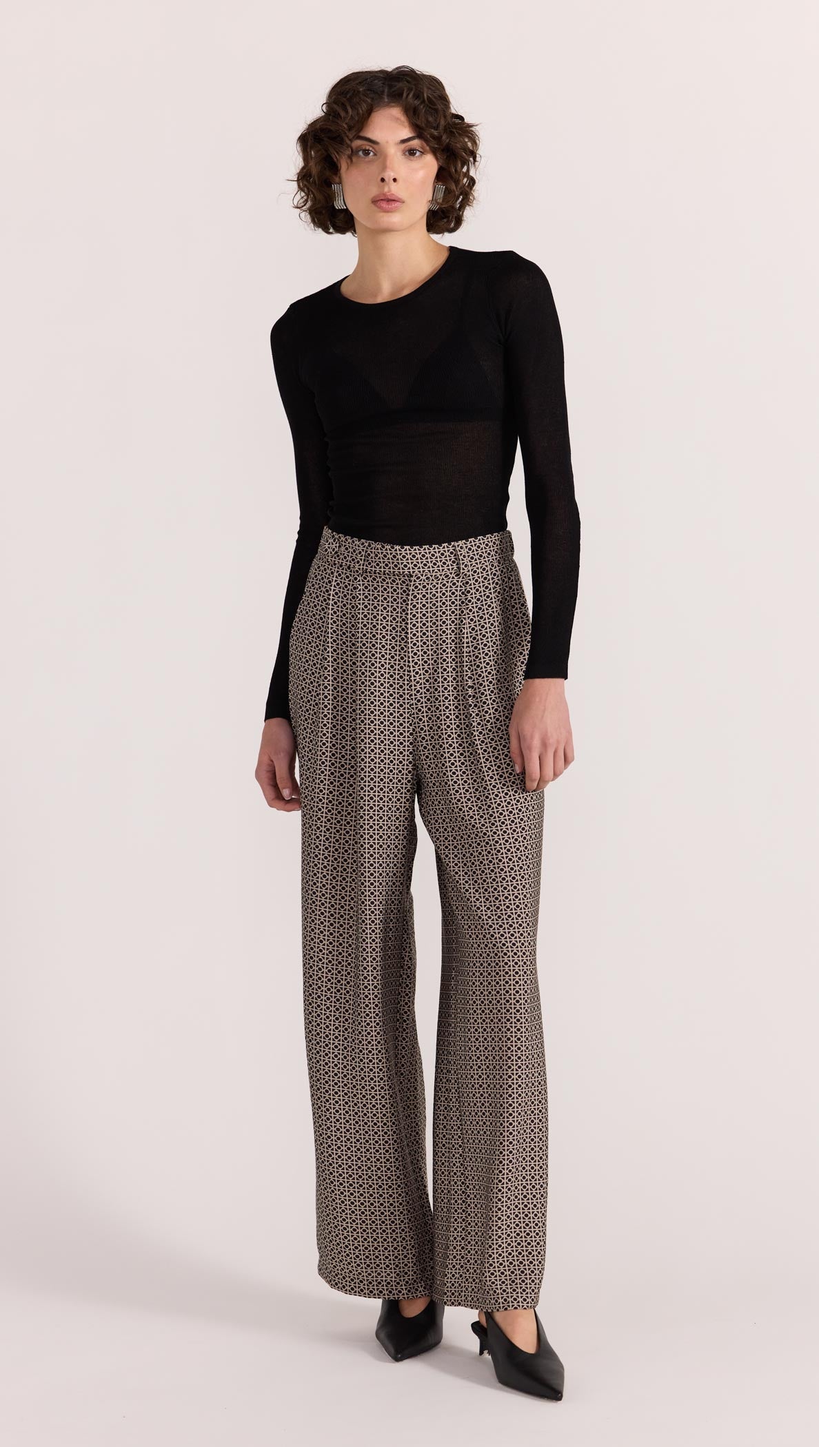 Calla Wide Leg Pants - Black/Beige