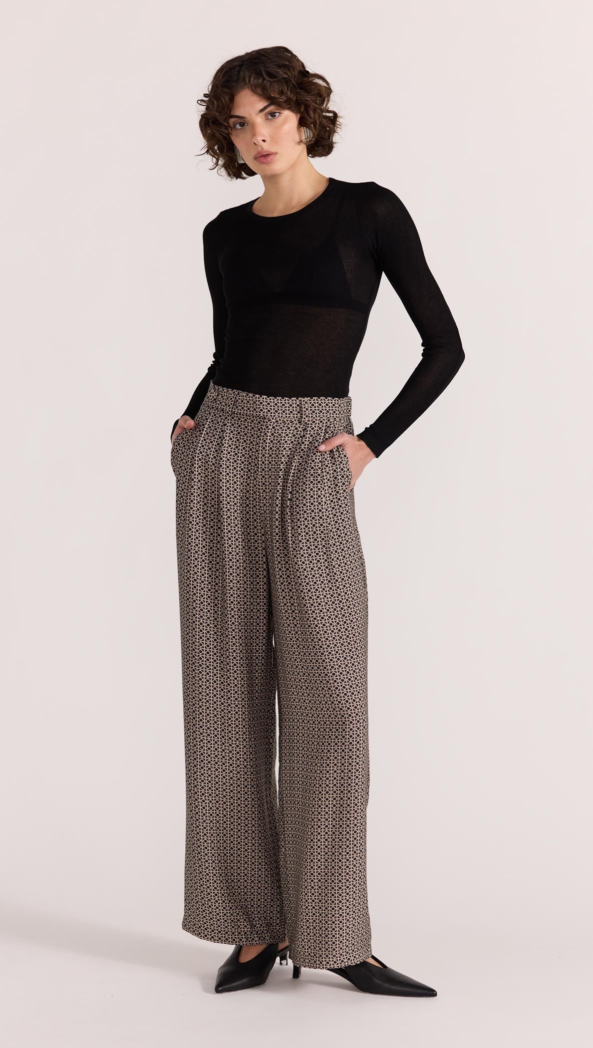 Calla Wide Leg Pants - Black/Beige