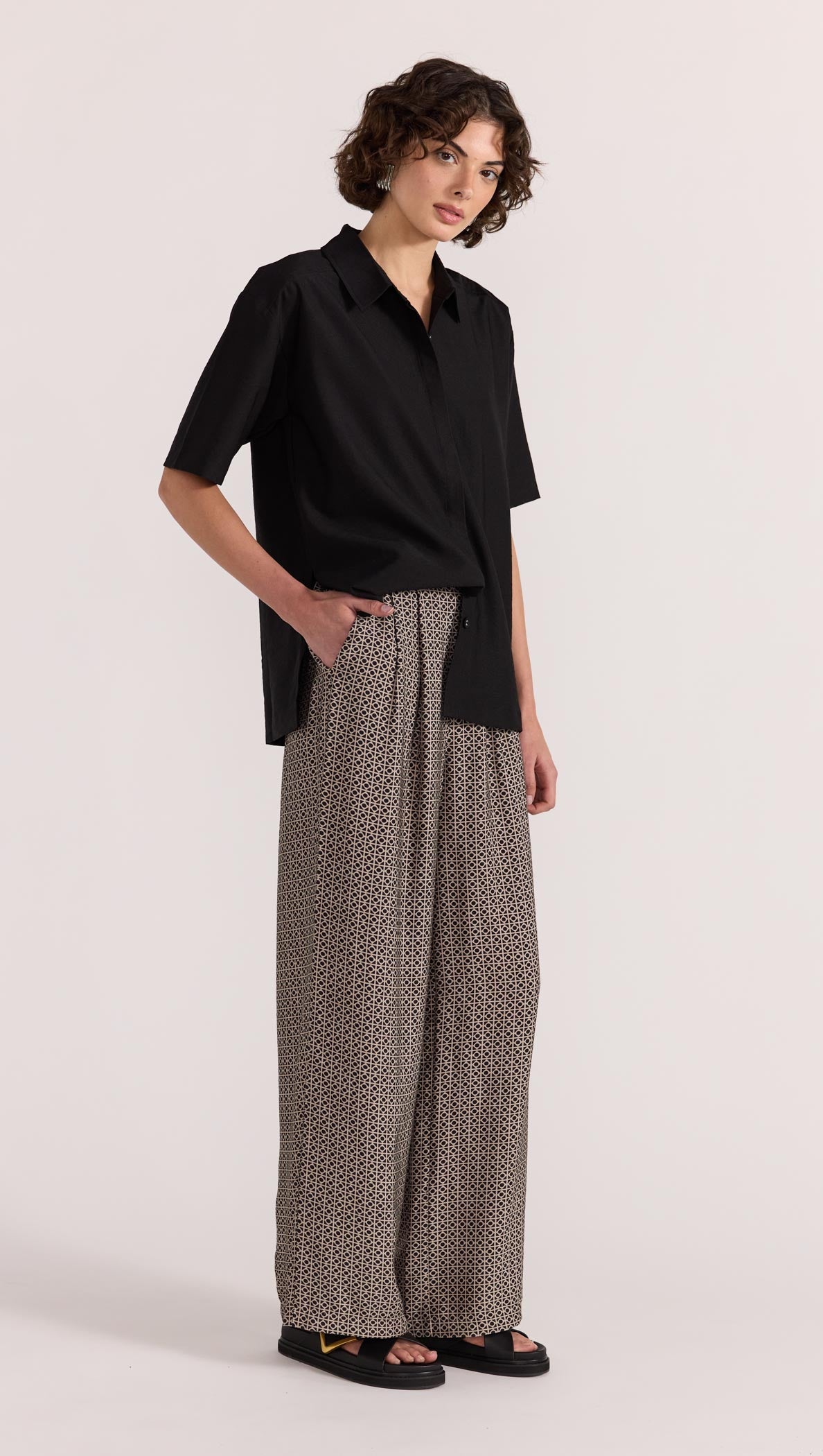 Calla Wide Leg Pants - Black/Beige