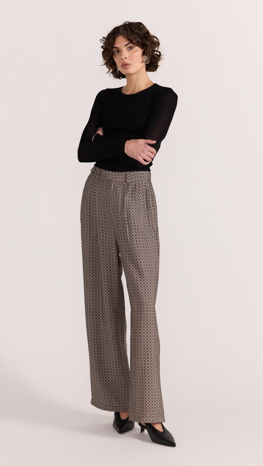 Calla Wide Leg Pants - Black/Beige
