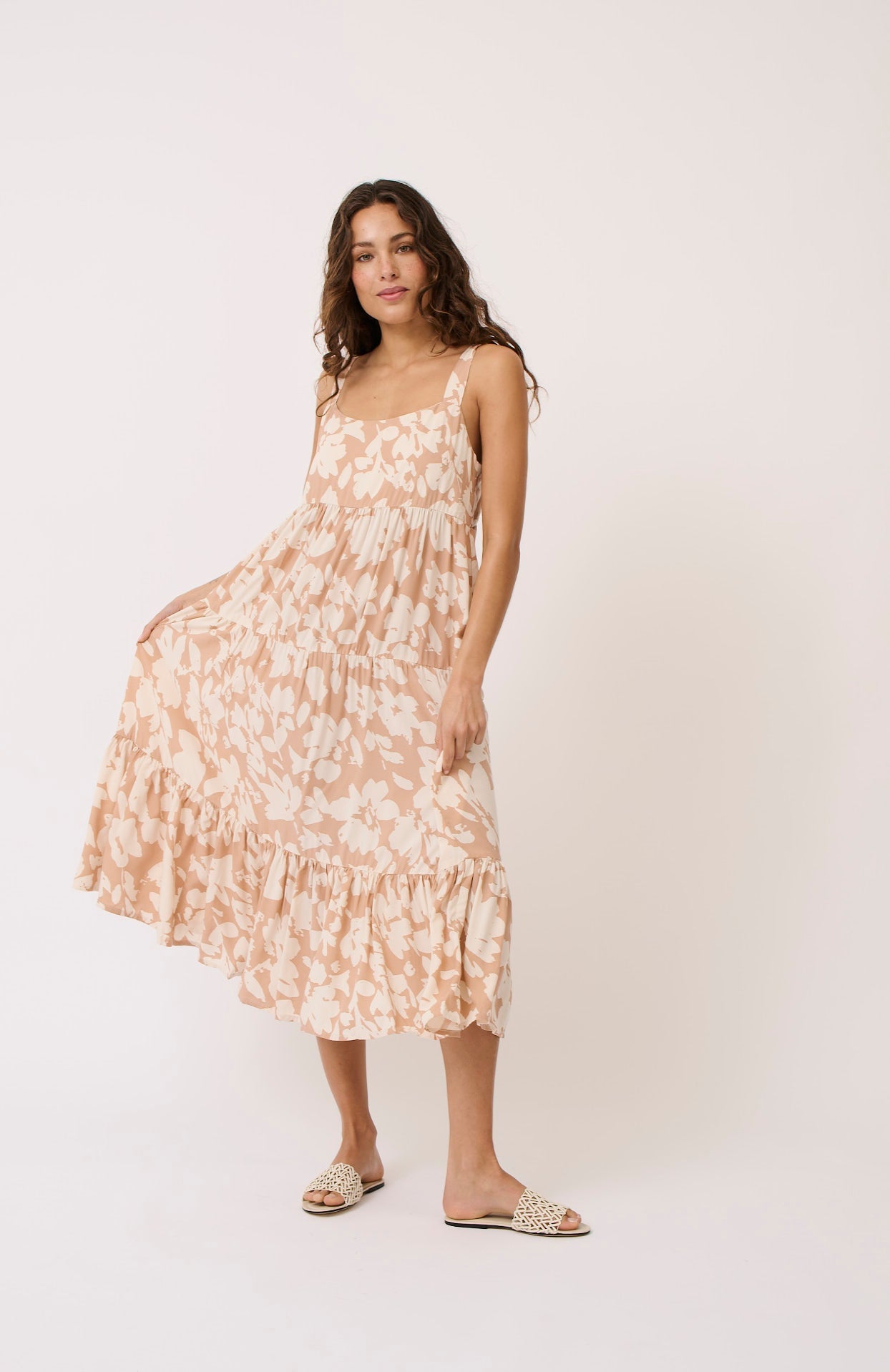 Aria Midi Dress - Floral Sand - Cartel & Willow
