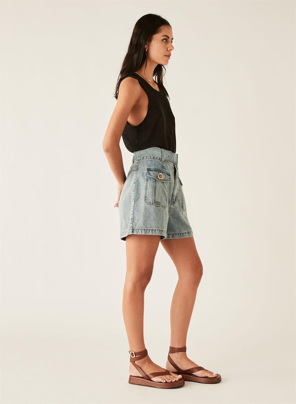 Edem Denim Short - Blue by Esmaee - in XS | SWAACE