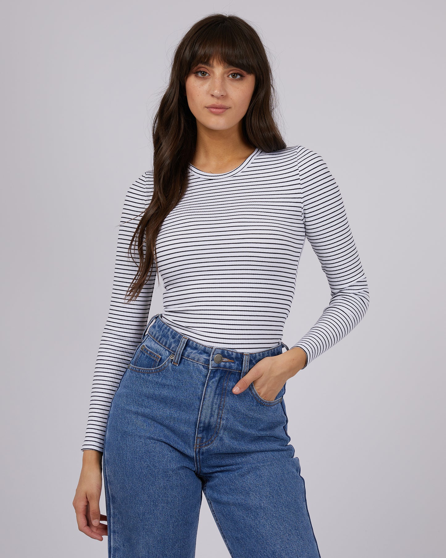 Eve Rib Stripe Long Sleeve Top - White