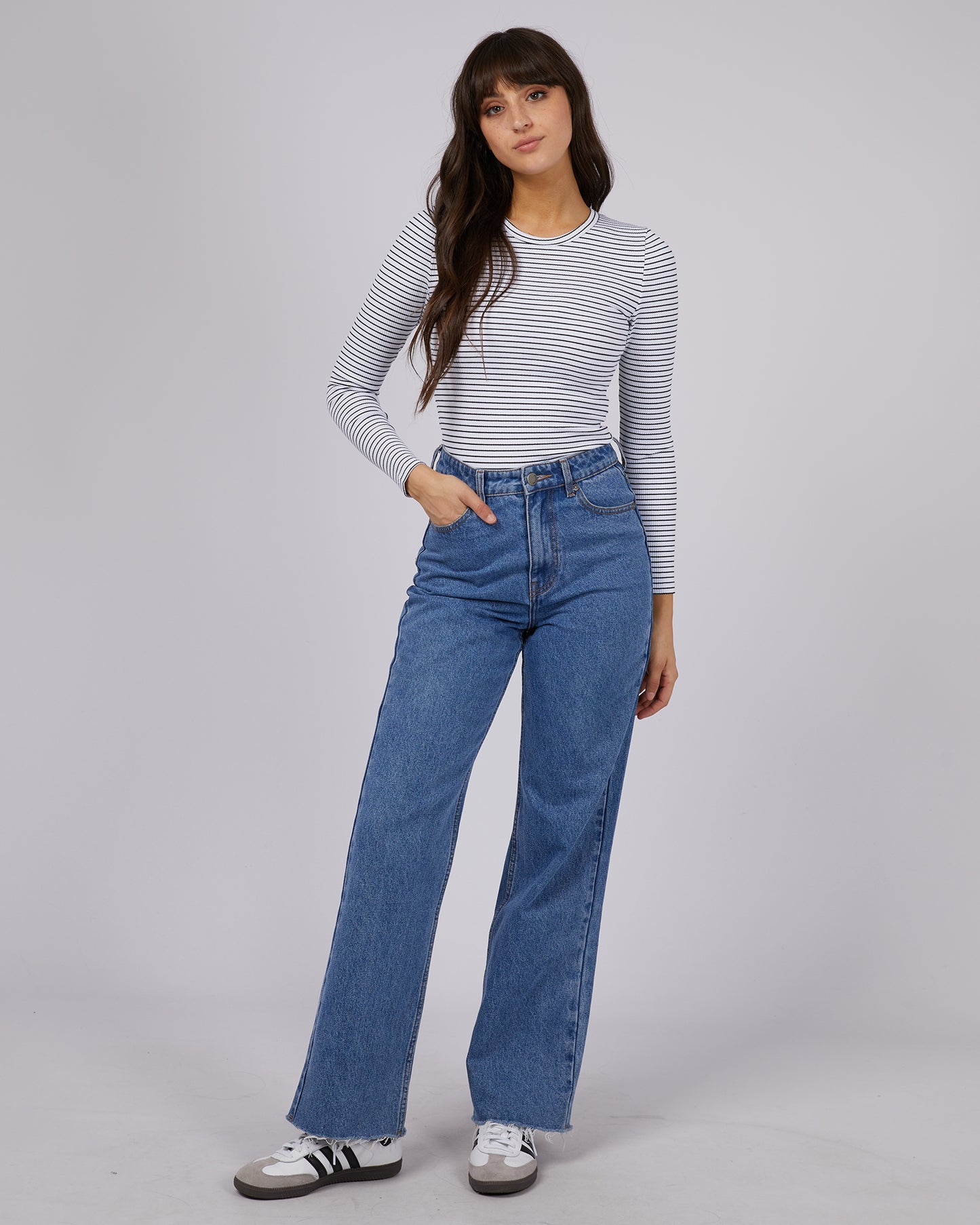 Eve Rib Stripe Long Sleeve Top - White