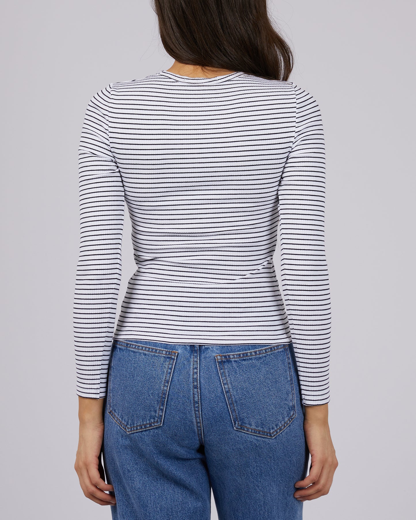 Eve Rib Stripe Long Sleeve Top - White