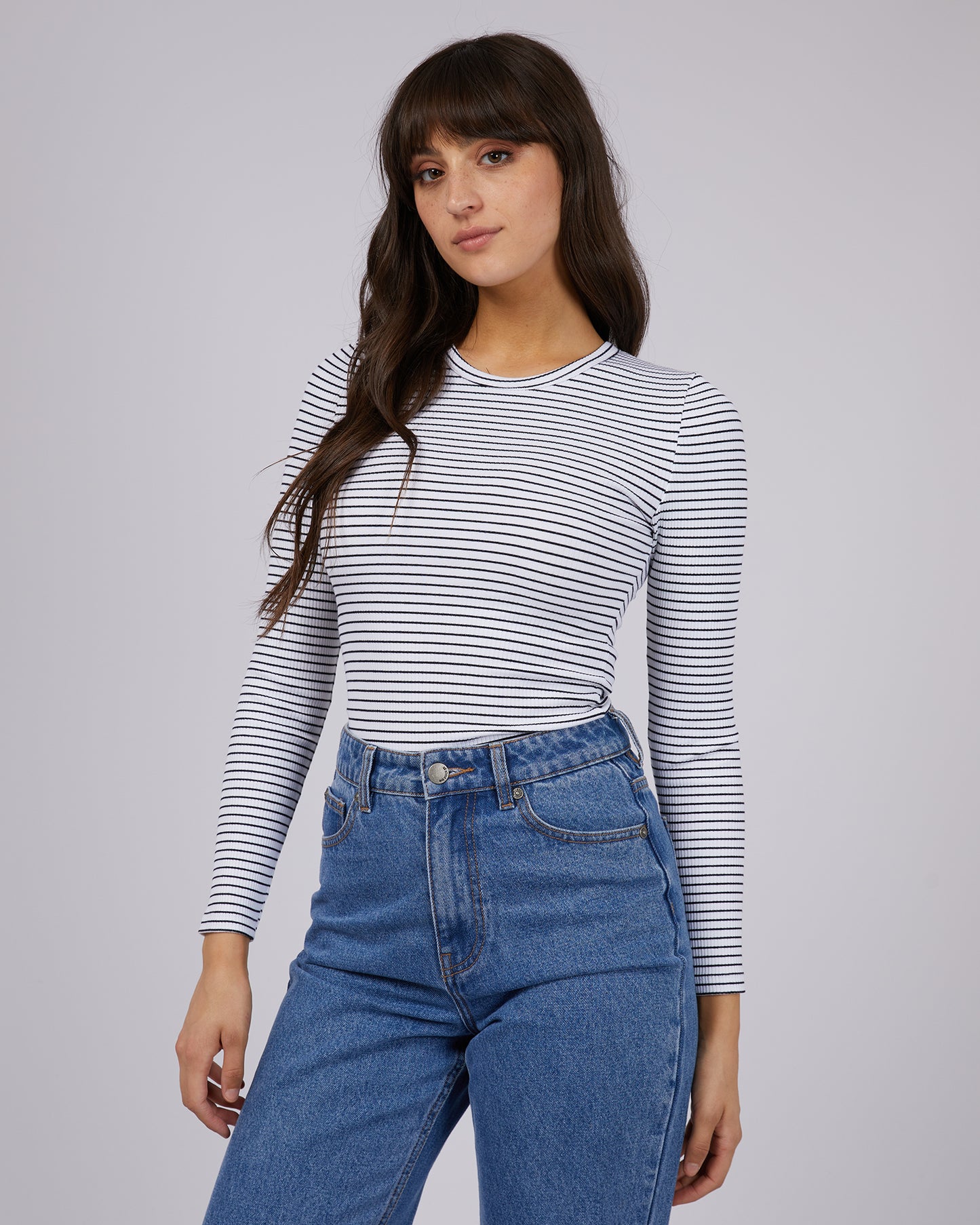 Eve Rib Stripe Long Sleeve Top - White