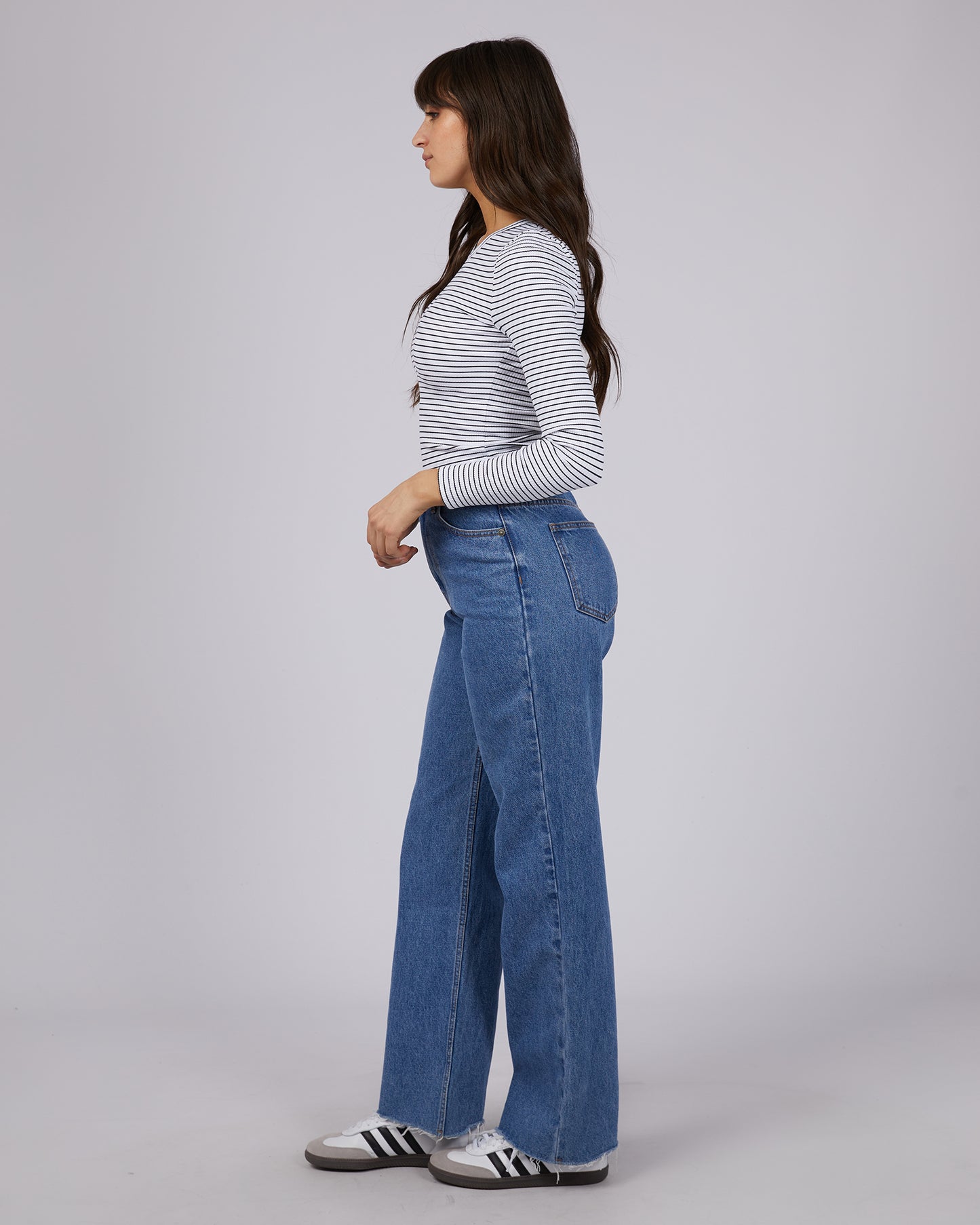 Eve Rib Stripe Long Sleeve Top - White