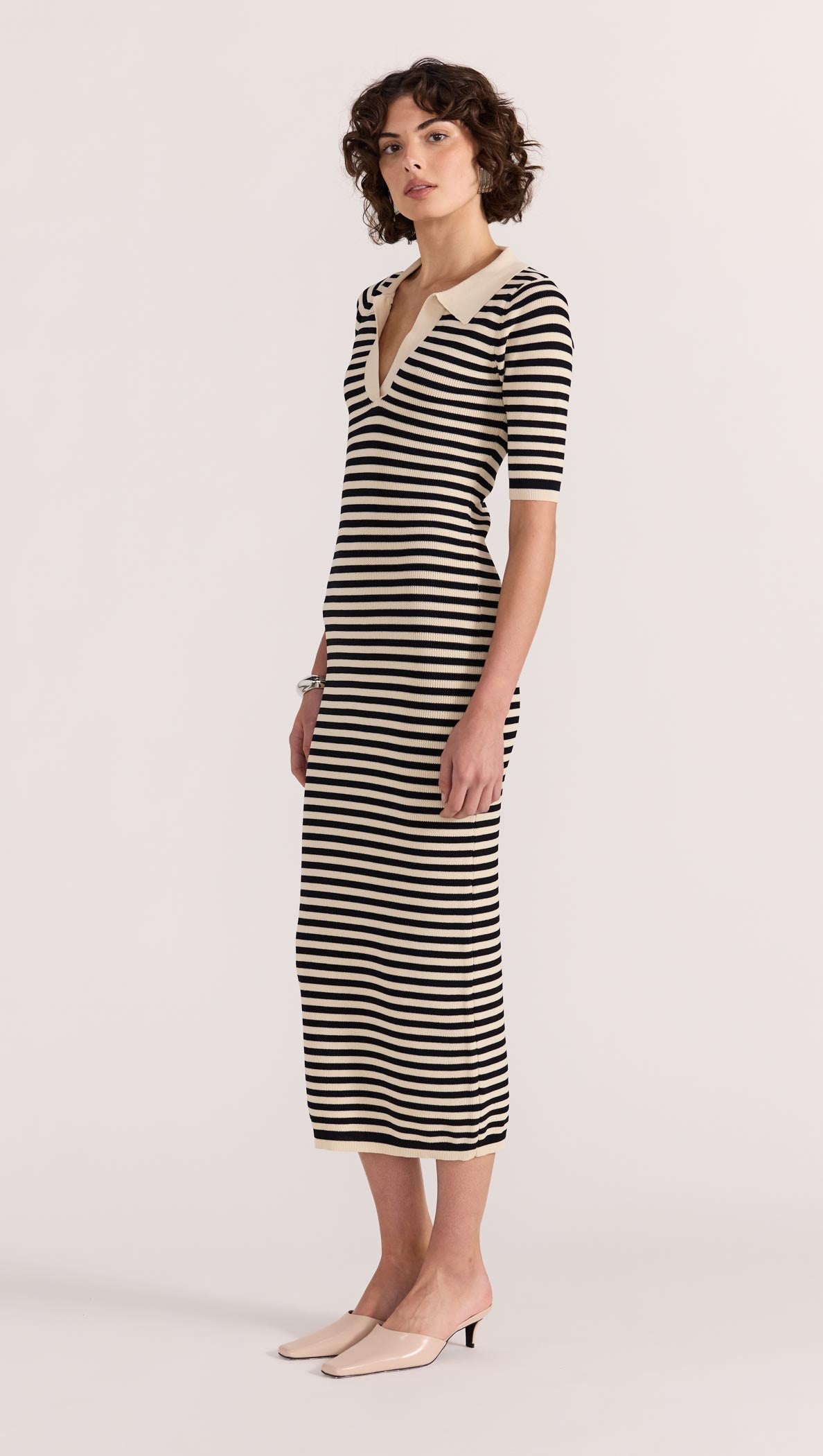 Lana Stripe Knit Dress - Black/Cream