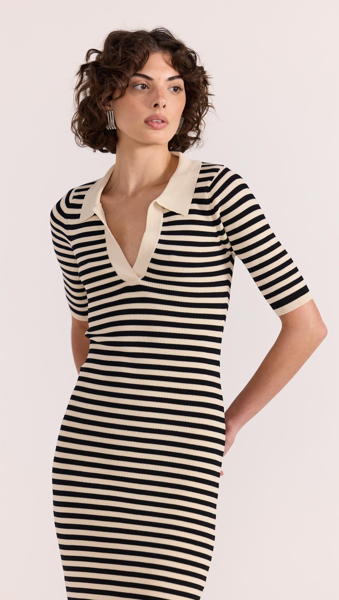 Lana Stripe Knit Dress - Black/Cream