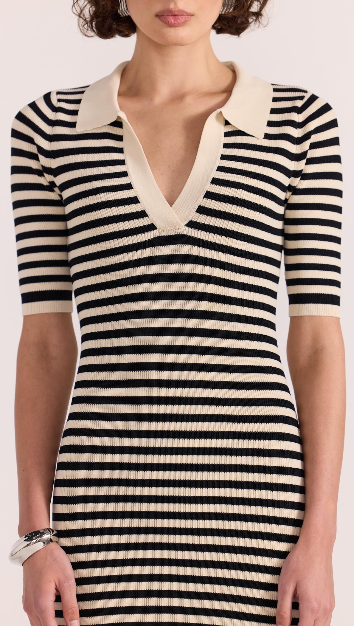 Lana Stripe Knit Dress - Black/Cream