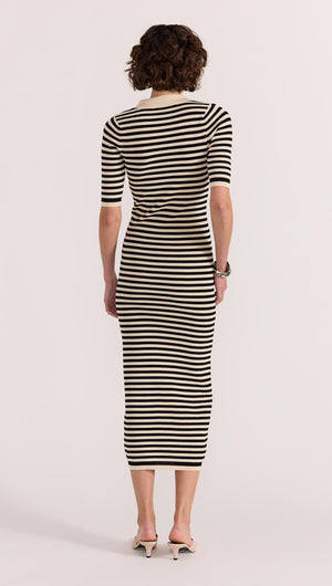 Lana Stripe Knit Dress - Black/Cream