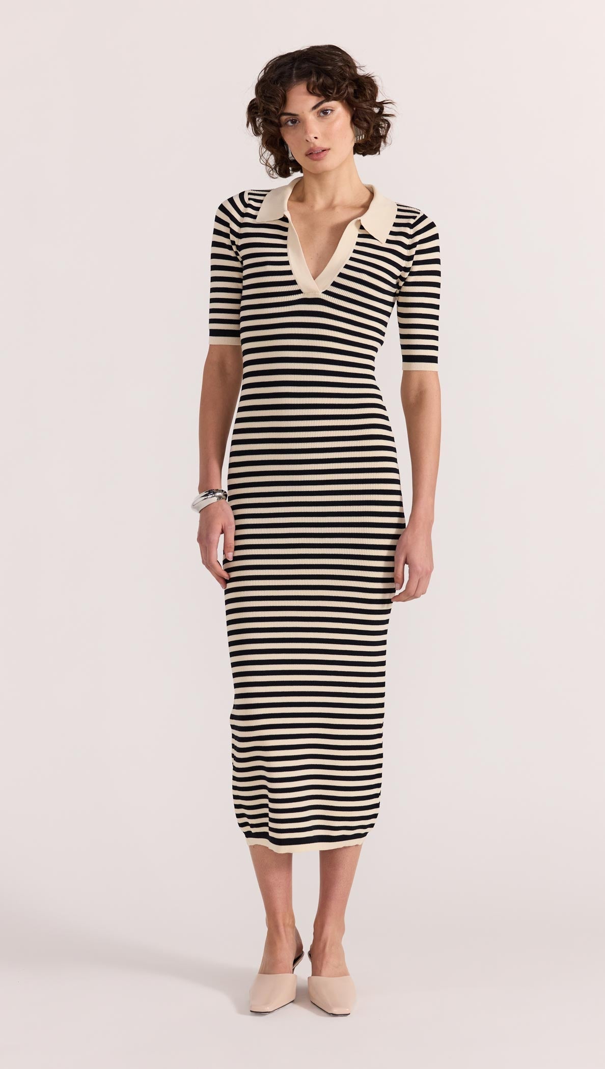 Lana Stripe Knit Dress - Black/Cream