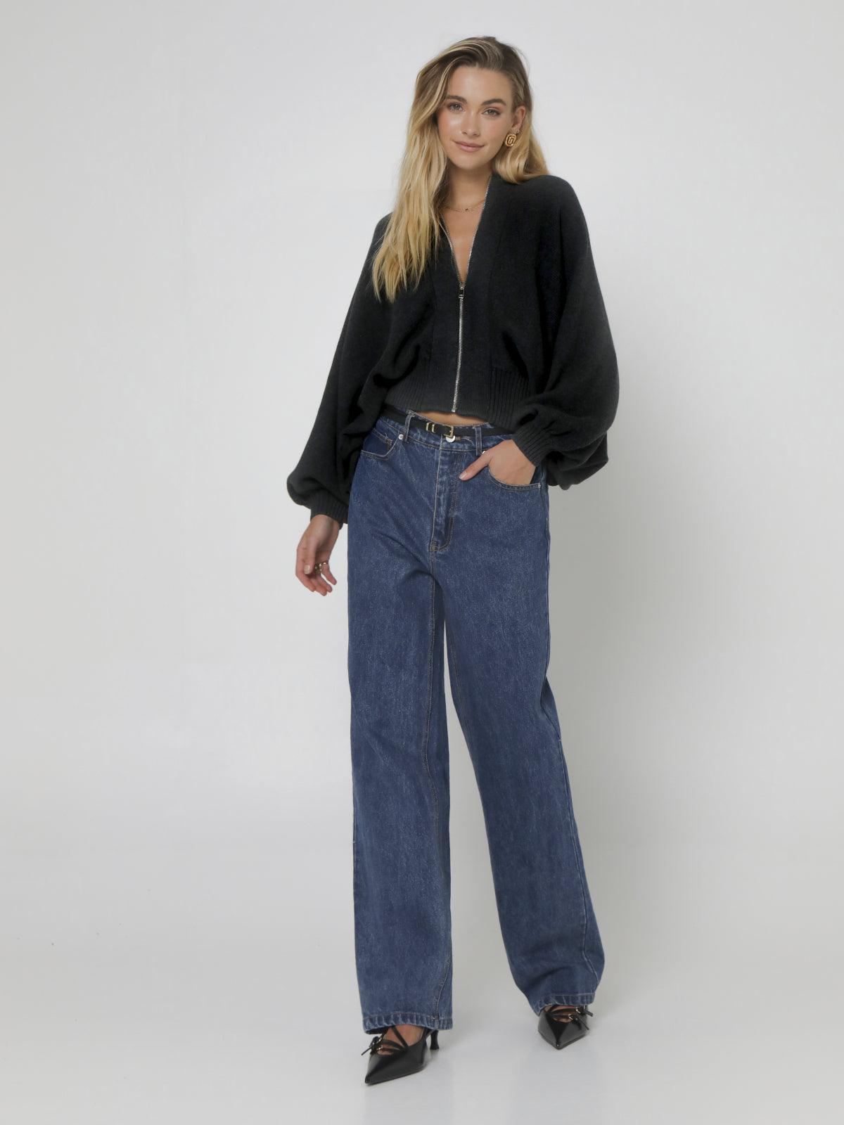 Finn Zip Up Knit - Charcoal by Madison The Label - in XS | SWAACE