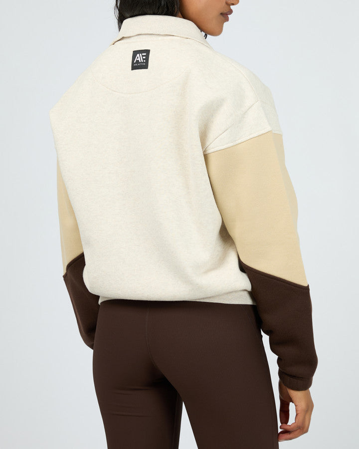 Savannah Panel 1/4 Zip Jumper - Oat