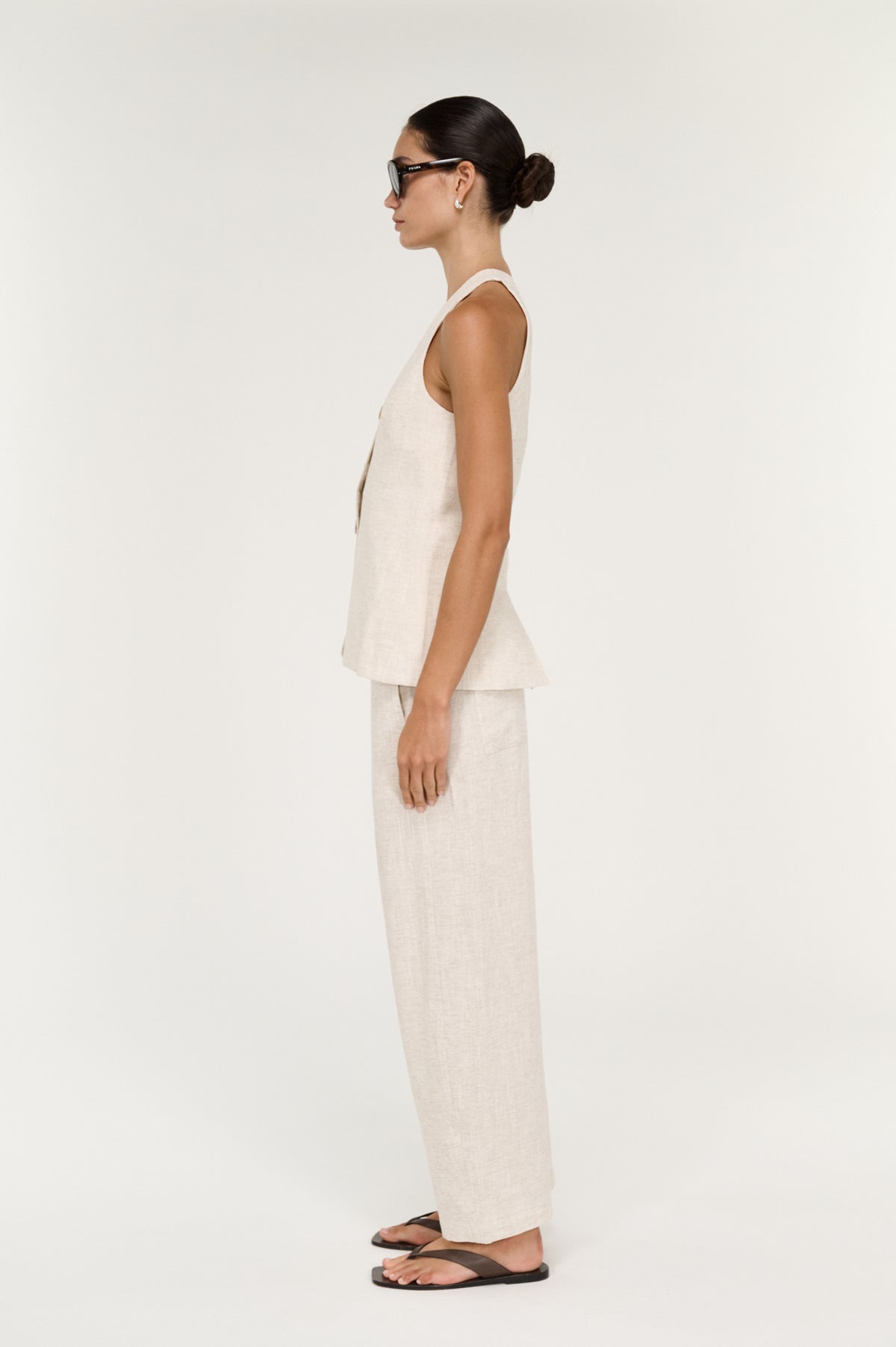 Neve Linen Long Line Vest - Oat