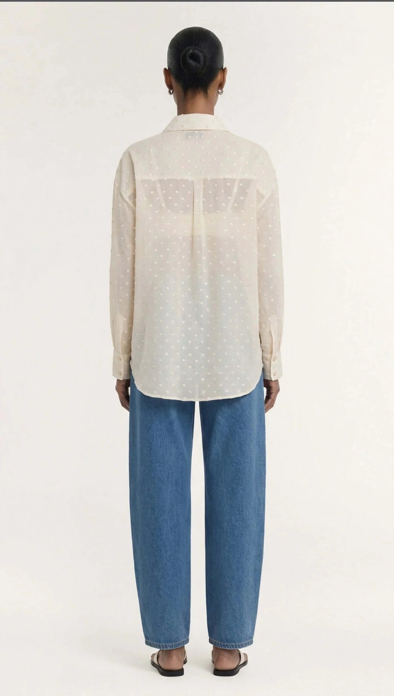 Etoile Embroidered Spot Sheer Oversized Shirt - Cream