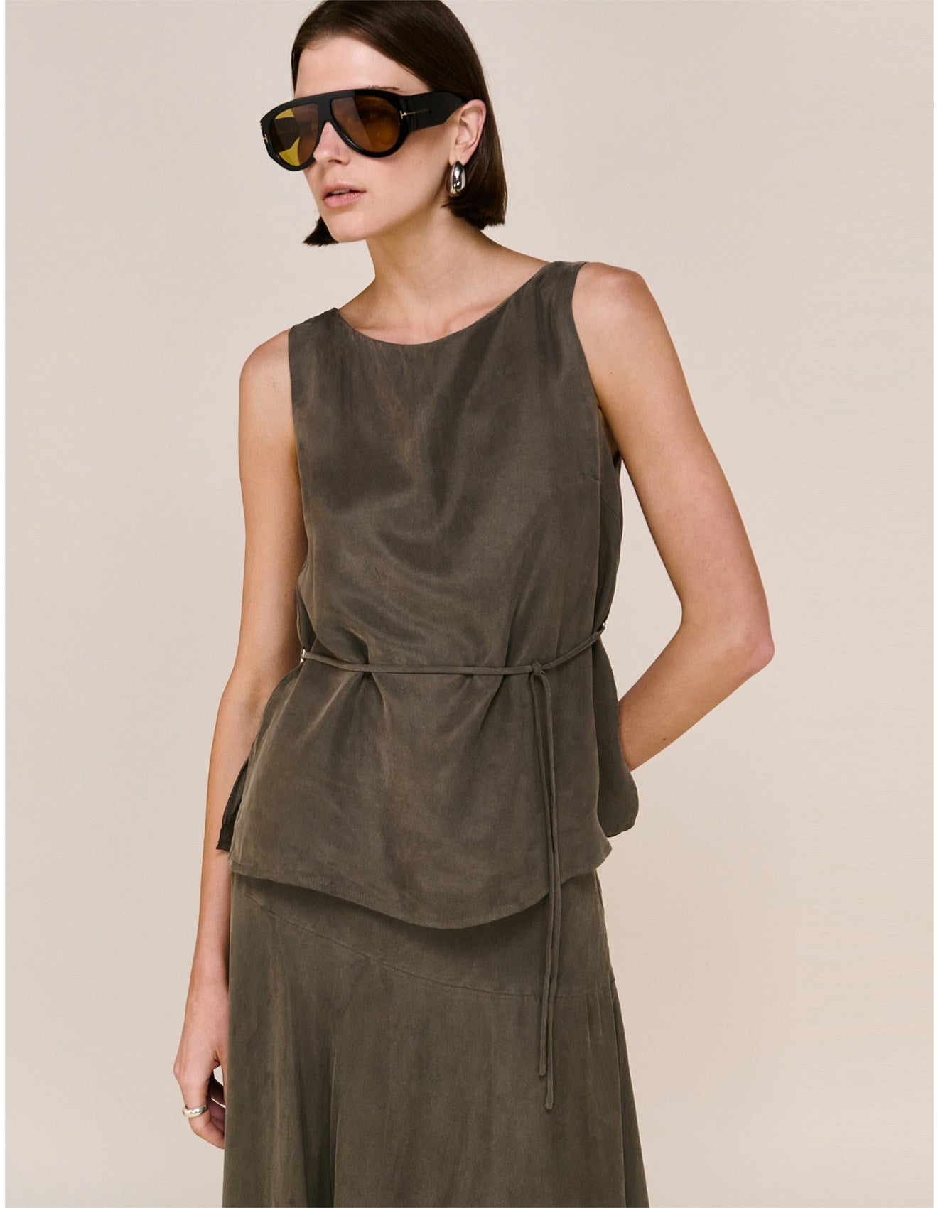Stevie Waist Tie Top - Olive