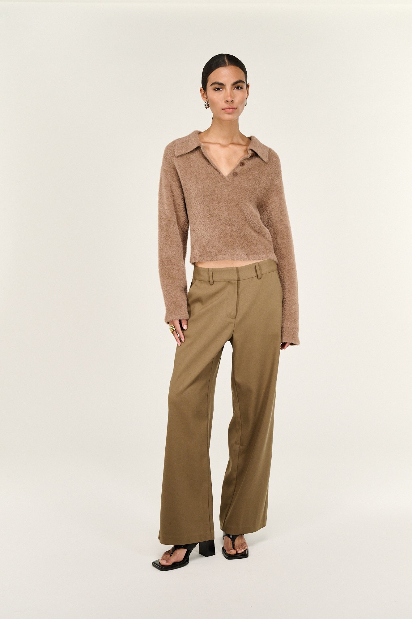 Ember Fluffy Polo Jumper - Mocha