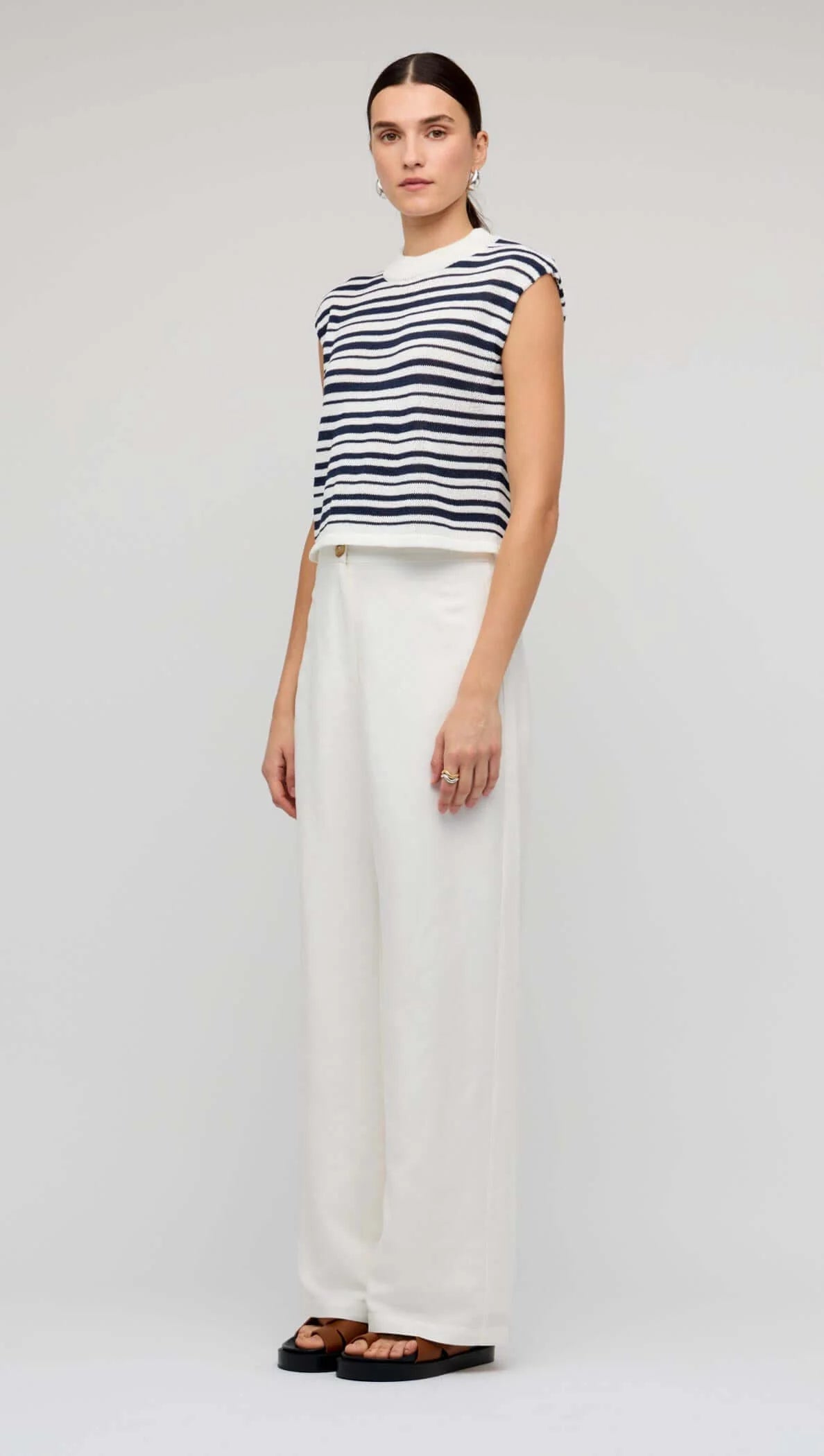 Palmer Stripe Knit Tank - White/Navy Stripe