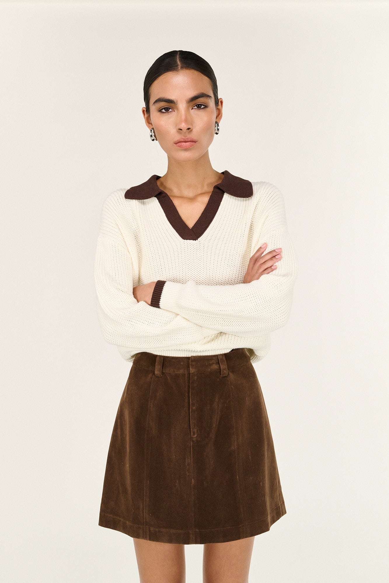 Daria Polo Jumper - Off White/Chocolate