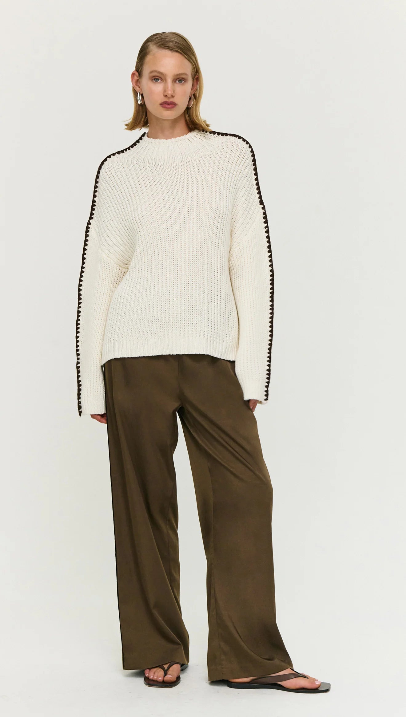 Finn High Neck Jumper - Cream/Chocolate
