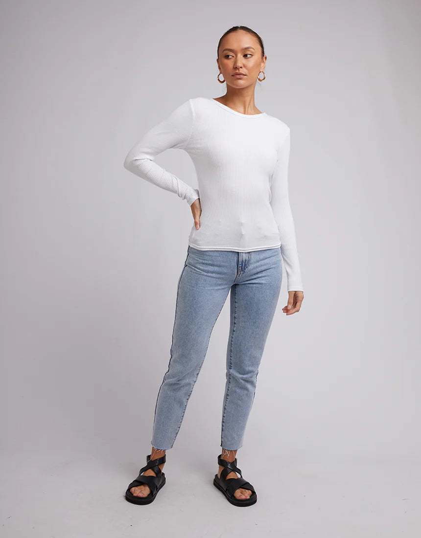 Rib Long Sleeve Top - White
