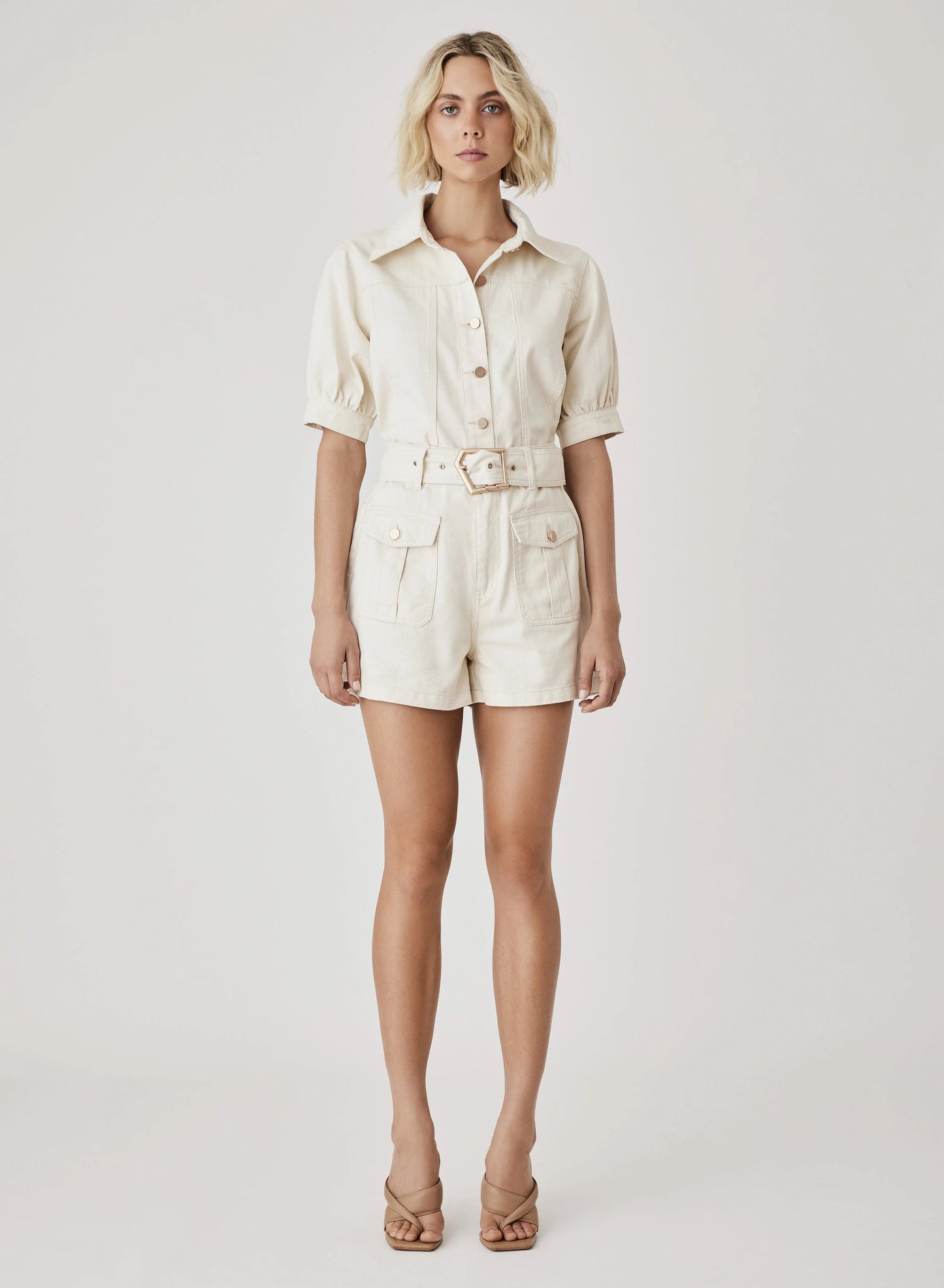 Kokomo Denim Shirt - Ivory by Esmaee - in XS | SWAACE