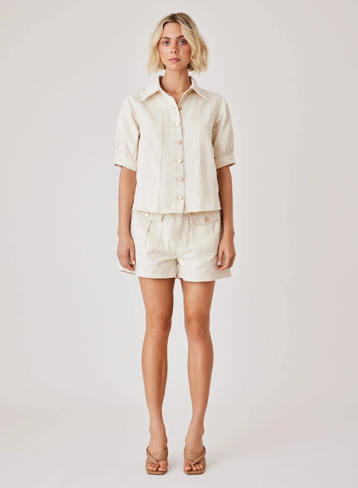 Kokomo Denim Shirt - Ivory by Esmaee - in XS | SWAACE