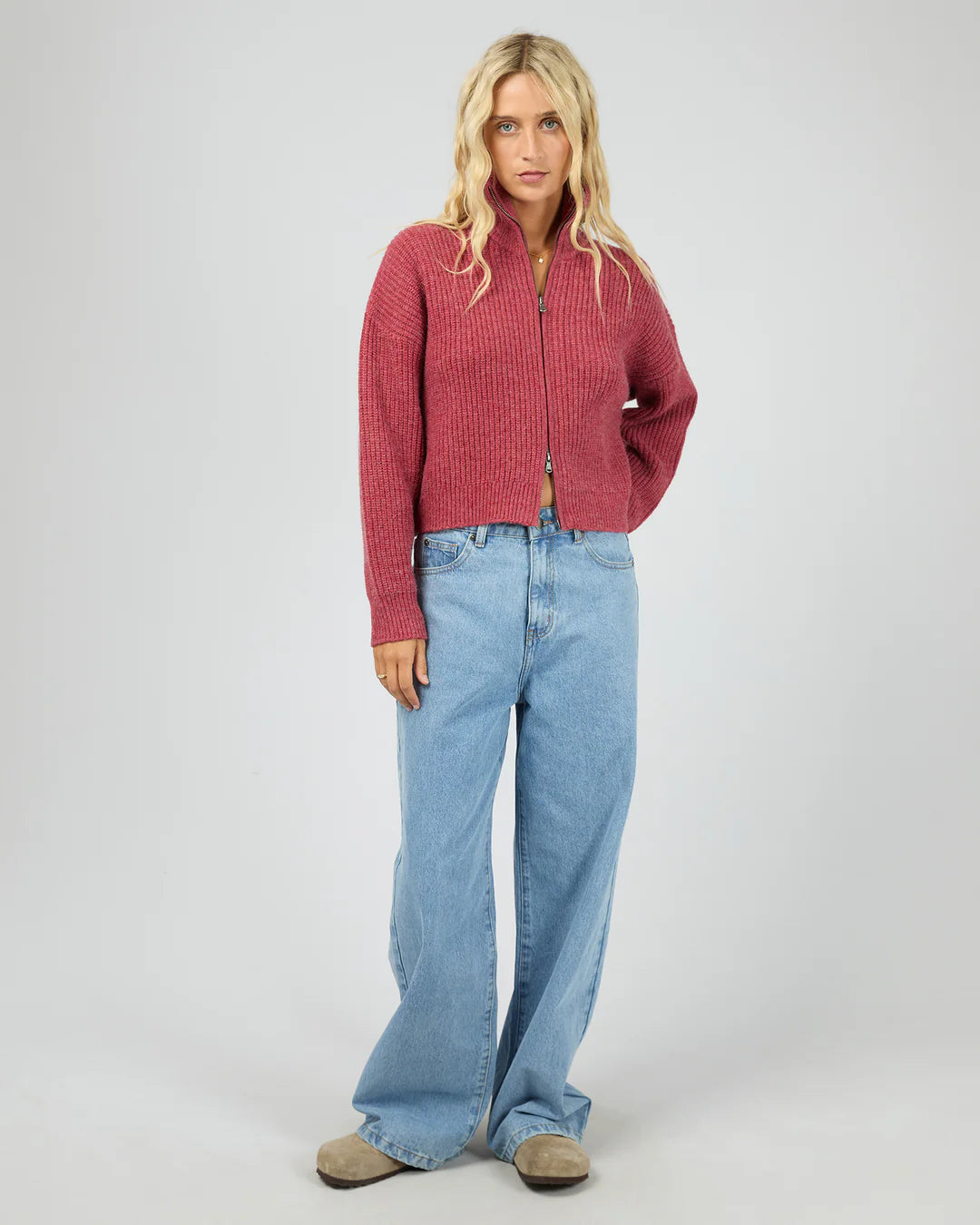 Bridie Knit Zip Through Jacket - Berry