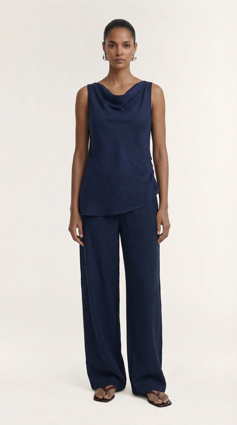 Helena Cowl Top - Navy