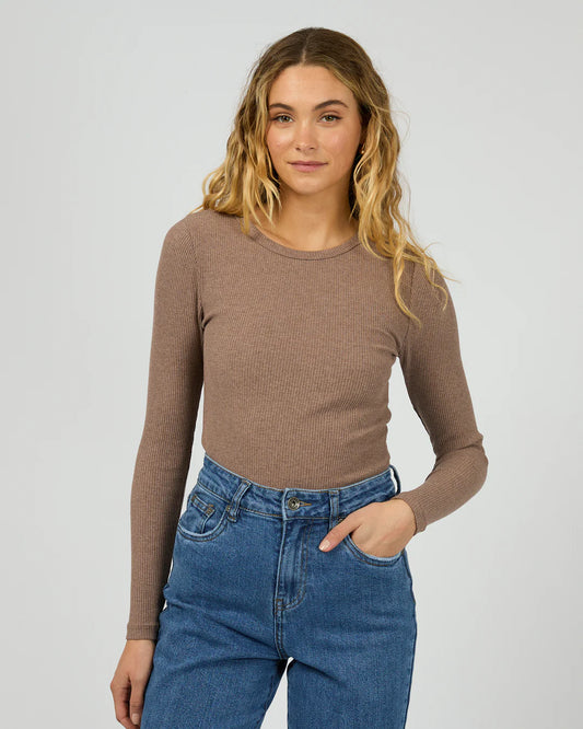 Rib Long Sleeve Top - Brown