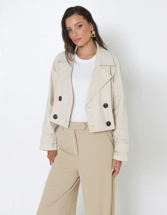 Eva Cropped Trench - Bone by Madison The Label - in XS | SWAACE