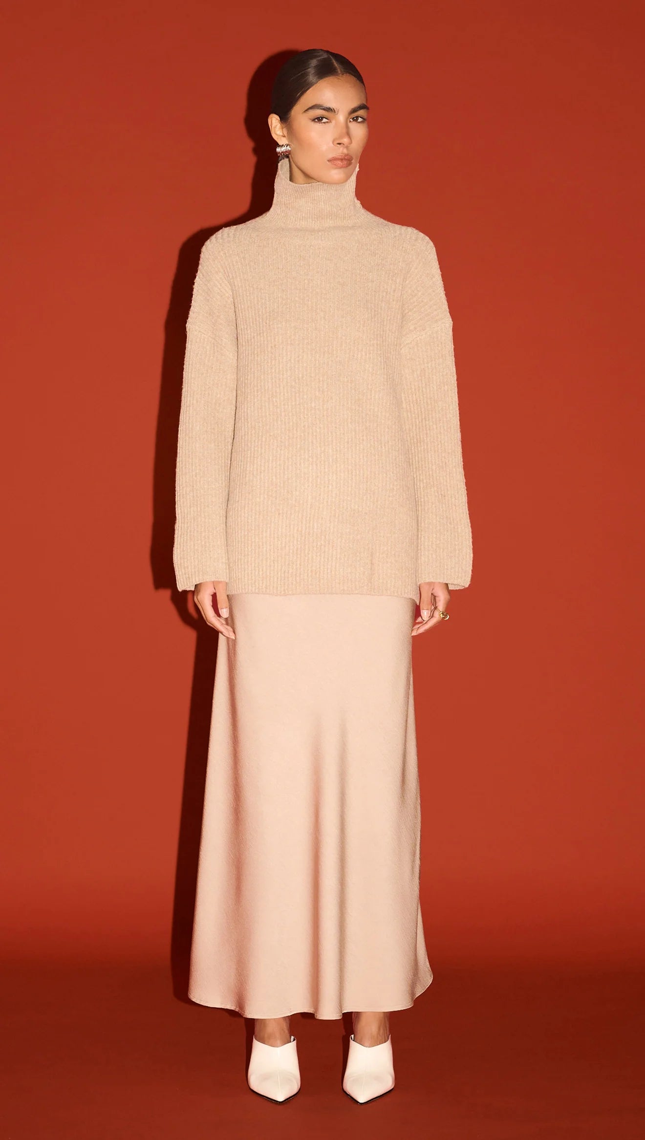 Sabine Roll Neck Knit Jumper - Natural Marle