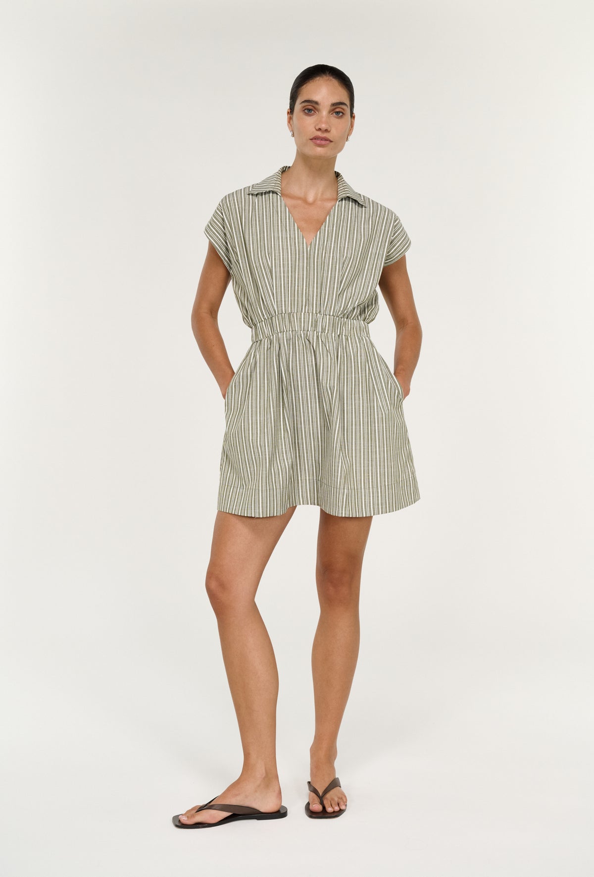 Lisara Mini Shirtdress - Khaki/White Stripe