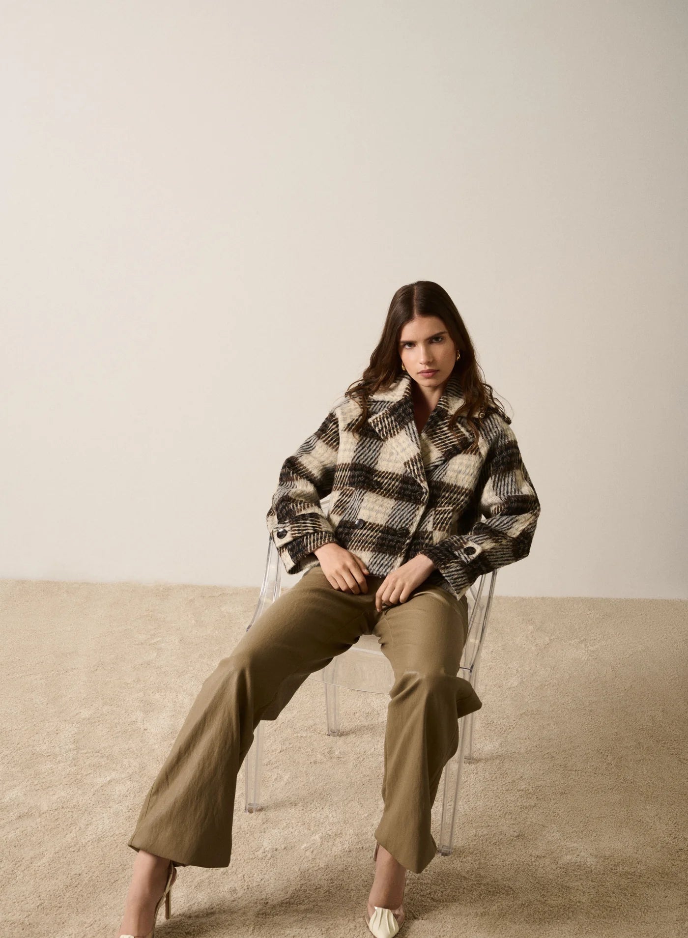 Ridder Cropped Coat - Brown/Grey Check