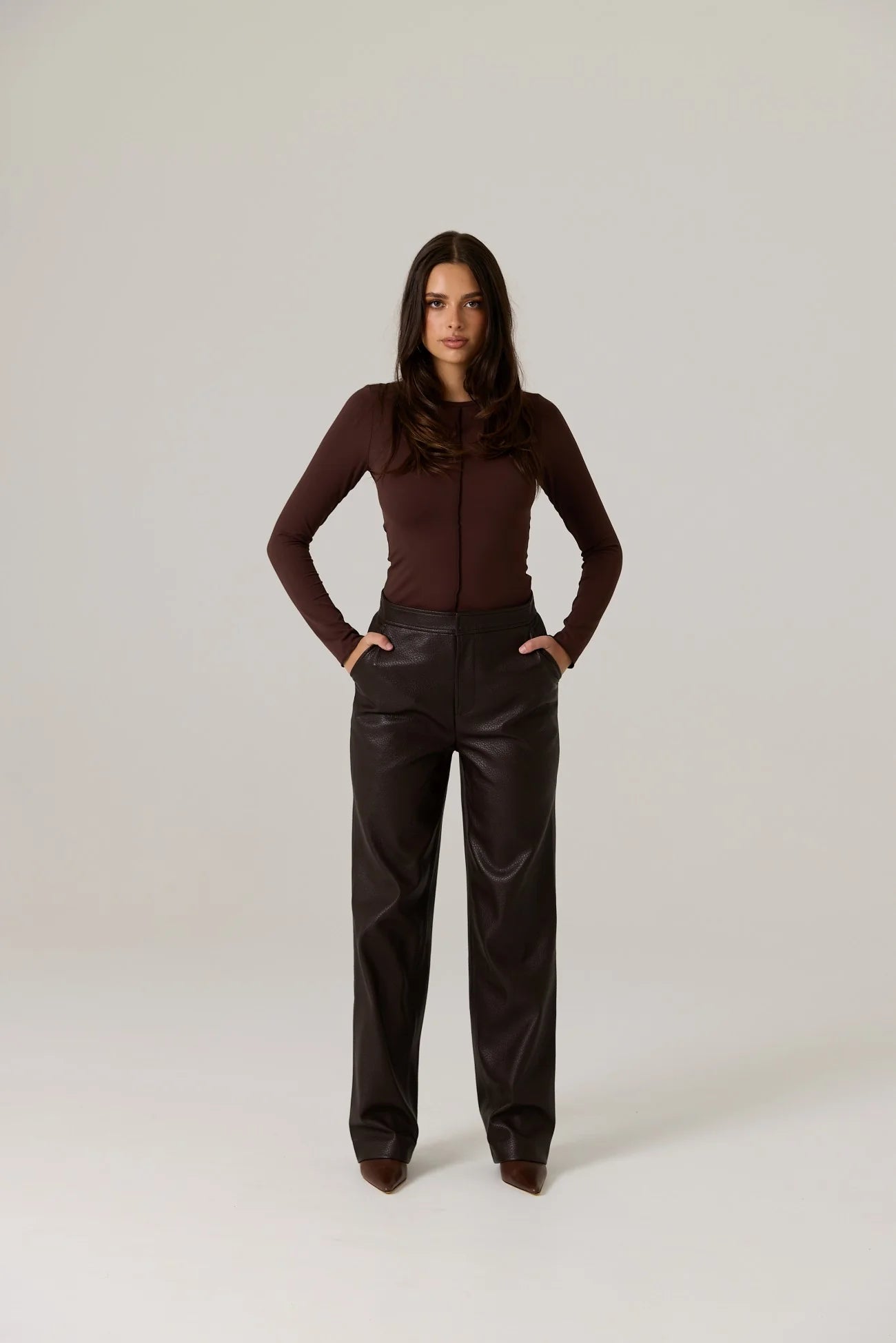 Winnie Vegan Leather Pant - Dark Truffle