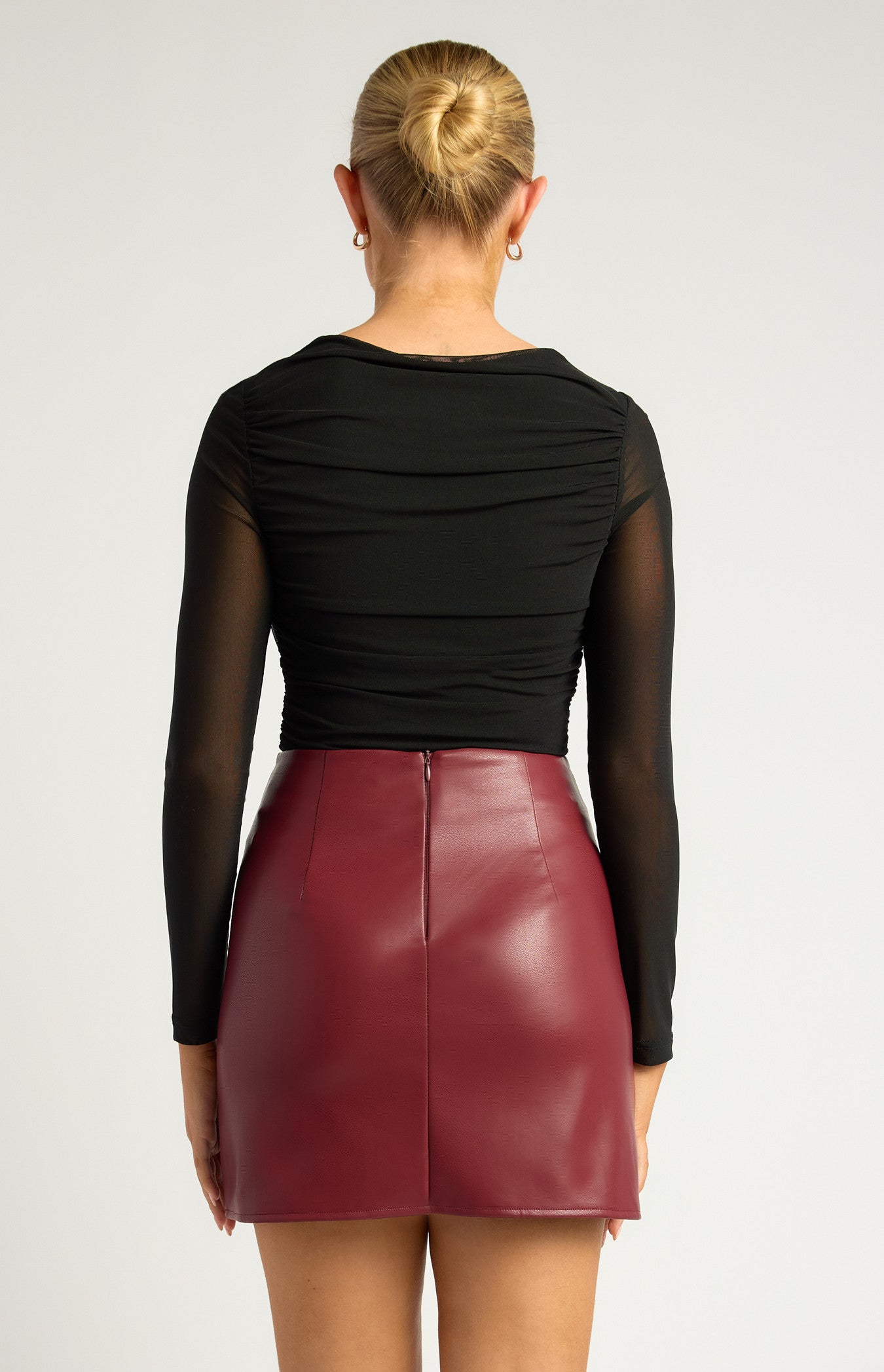 Cross Front Neckline Mesh Top - Black