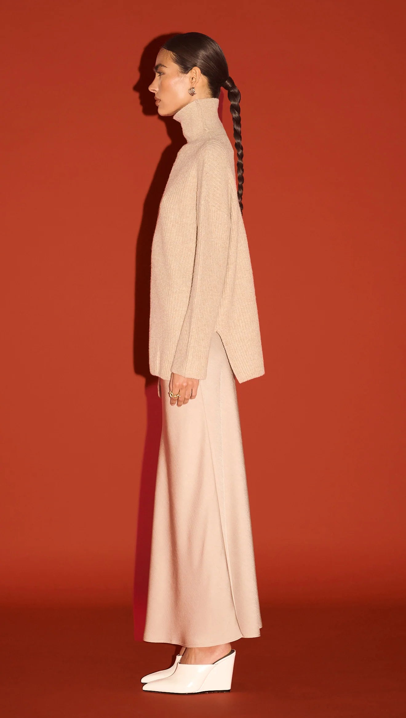 Sabine Roll Neck Knit Jumper - Natural Marle