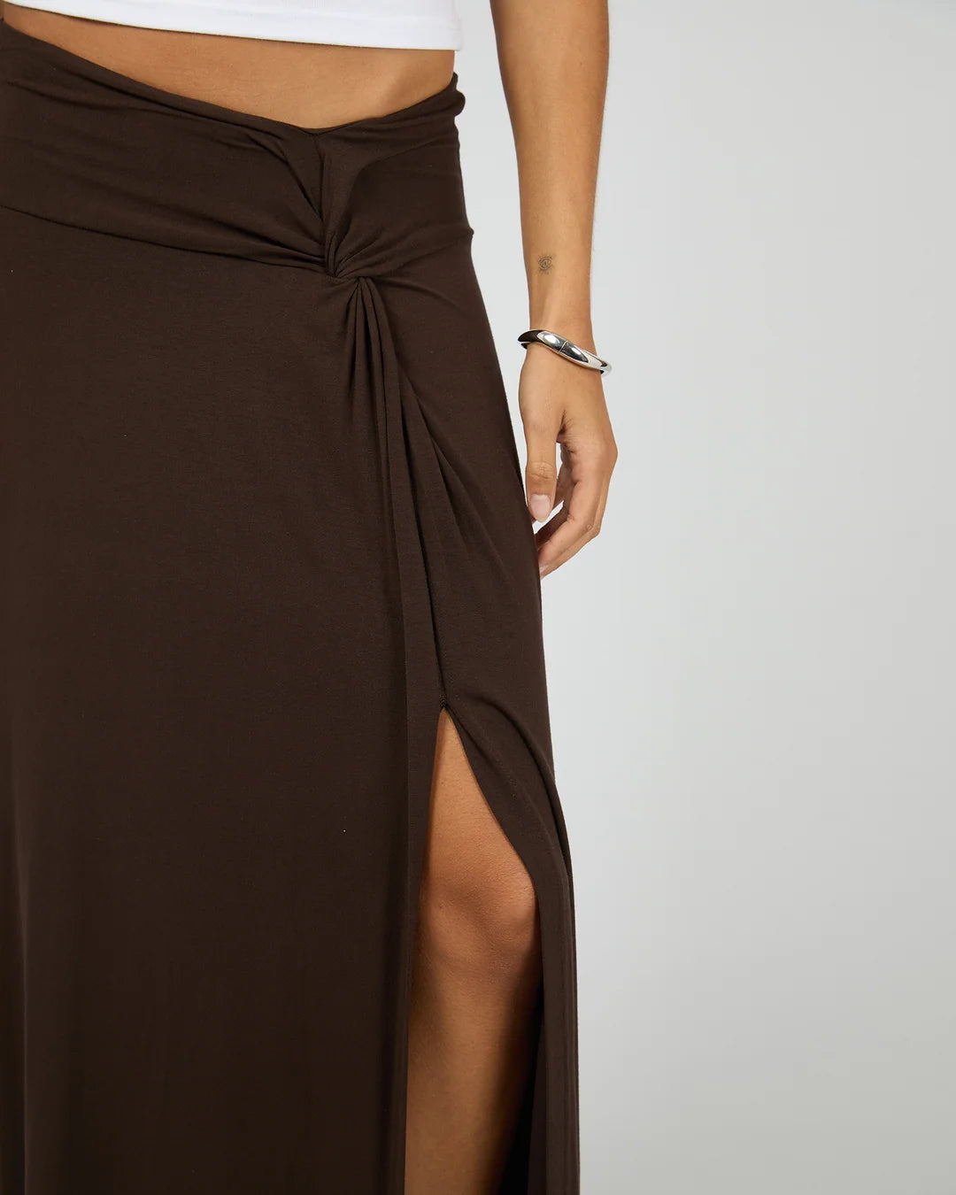 Twist Detail Maxi Skirt - Chocolate