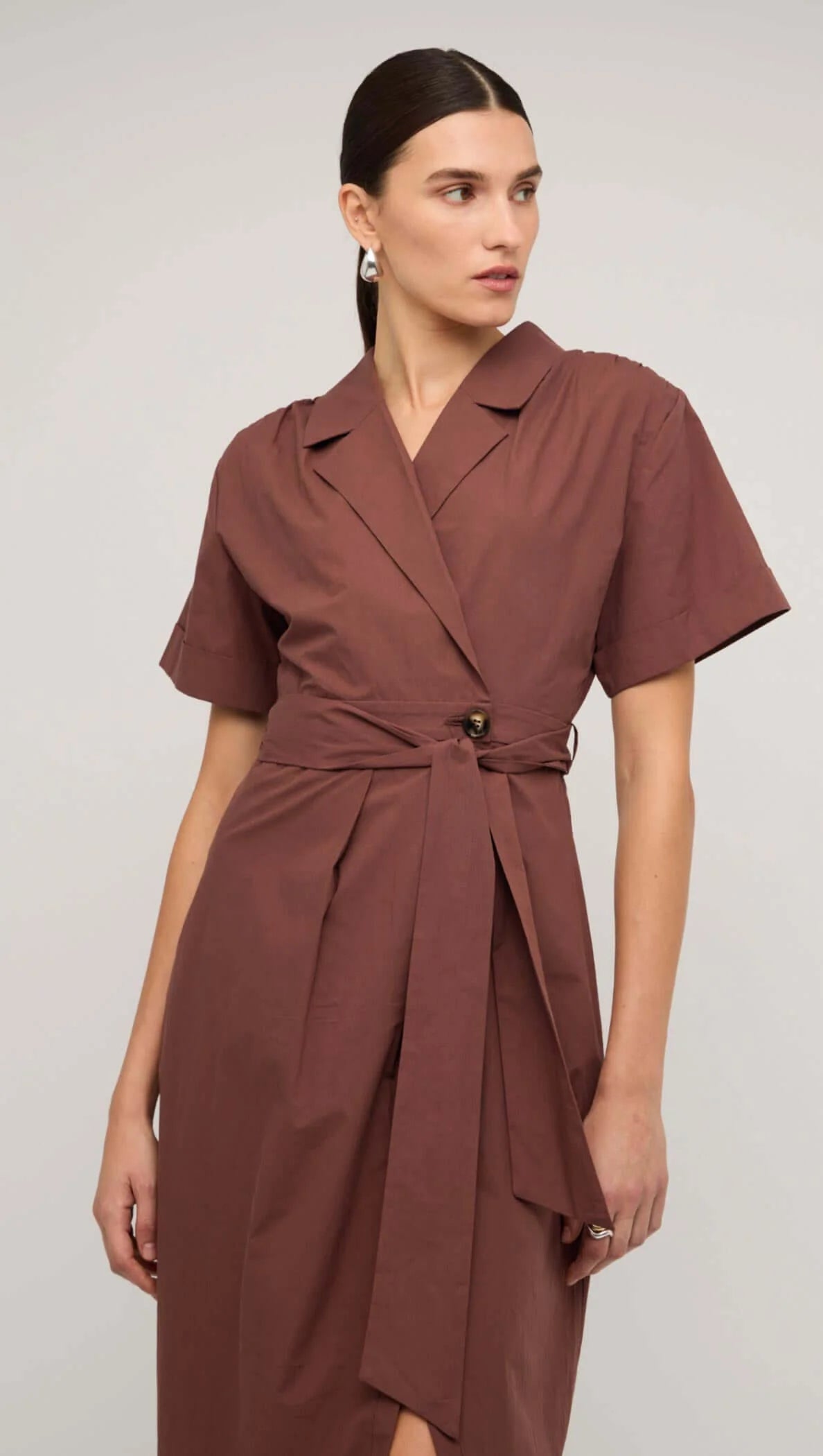 Ishtar Wrap Shirt Dress - Chocolate