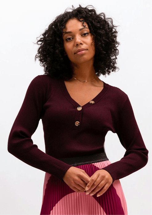 The Henley Rib Top - Burgundy by We Are The Others - in 1/XS | SWAACE