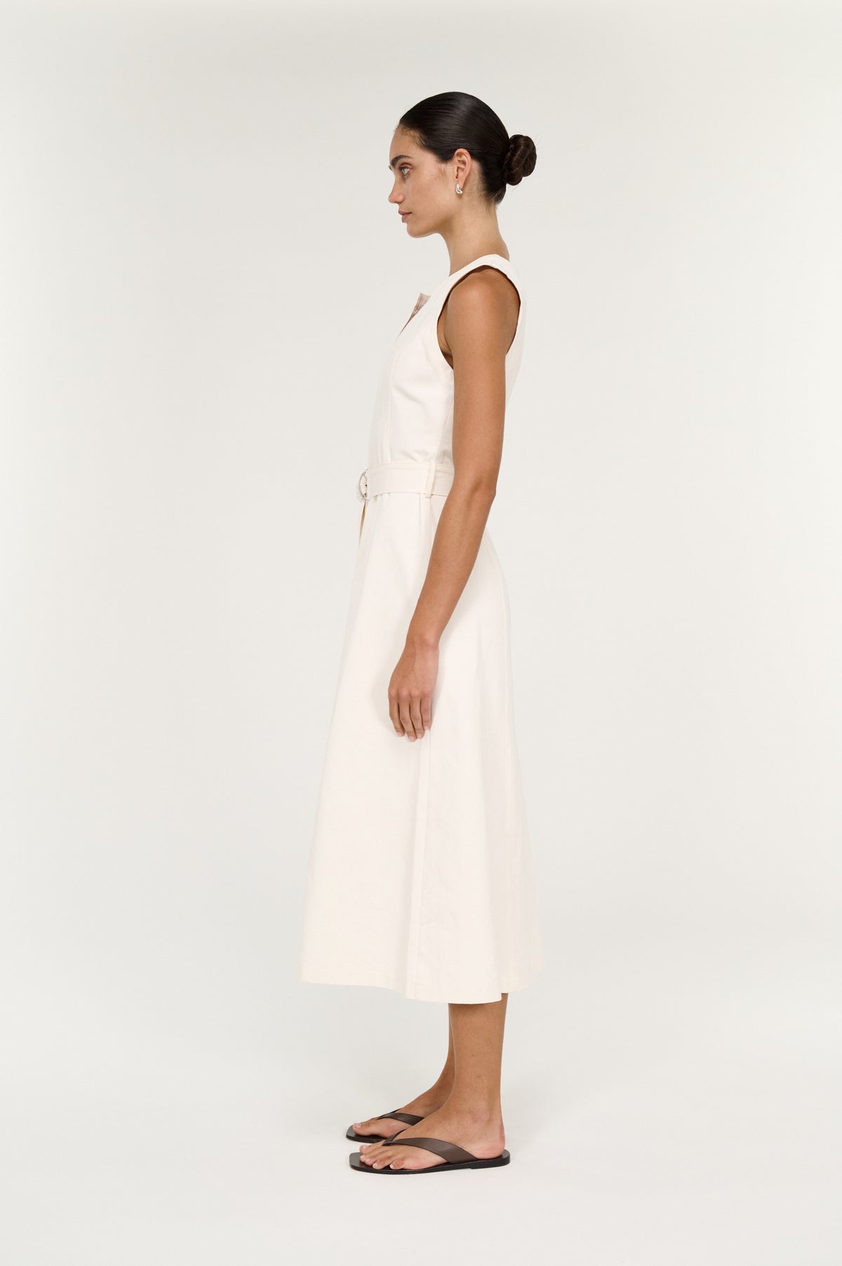 Roselle Belted Midi Dress - Cream