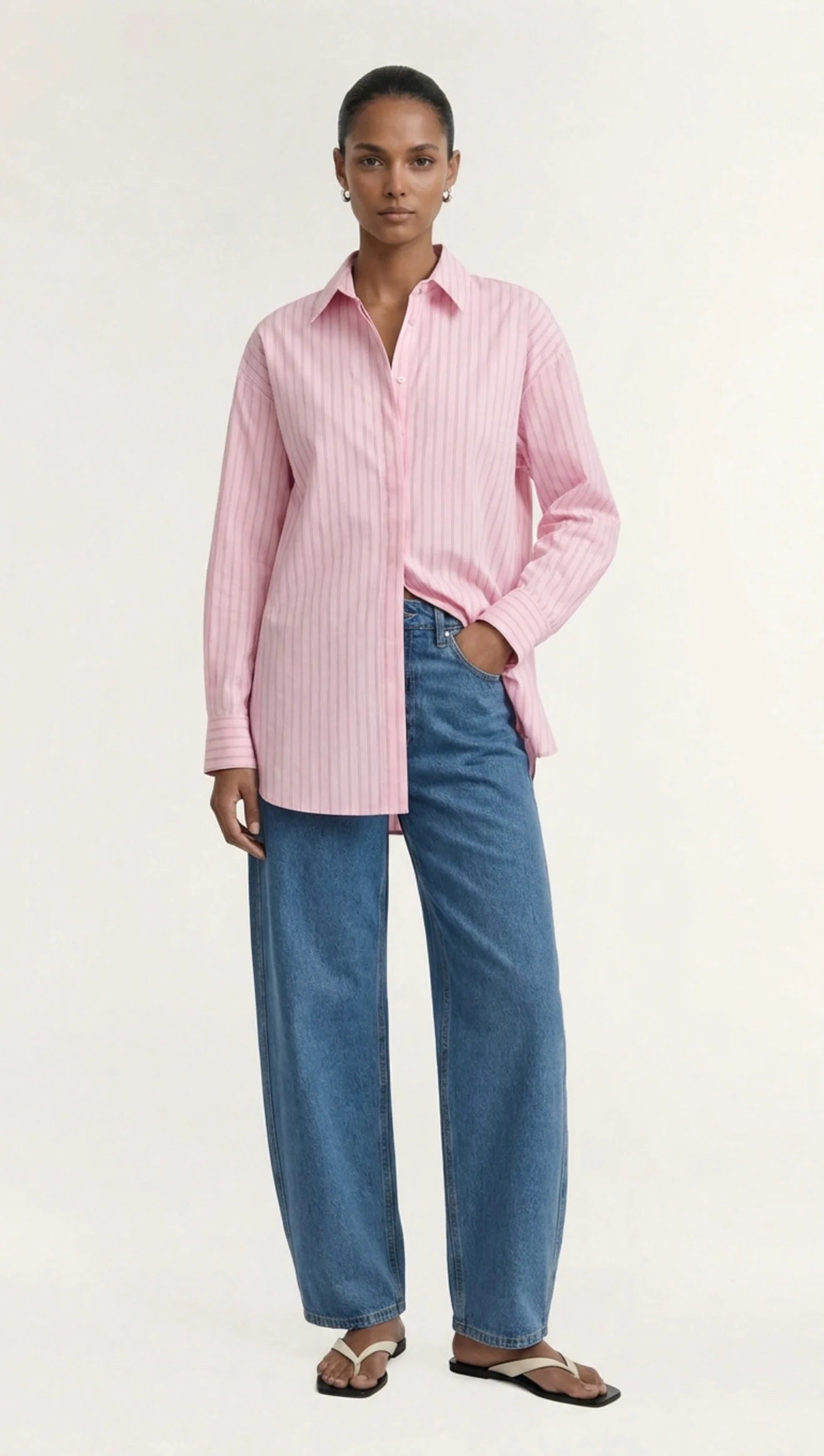 Kari Oversized Shirt - Pink/White Stripe