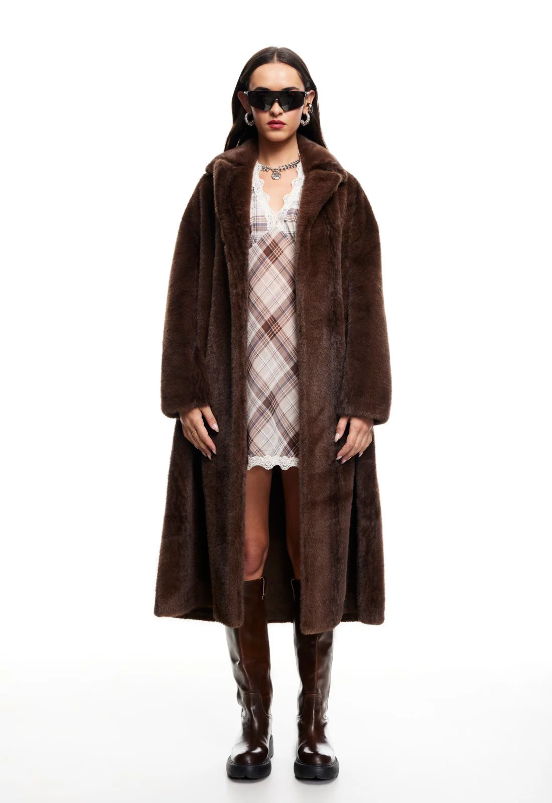 Moss Faux Fur Coat - Chocolate