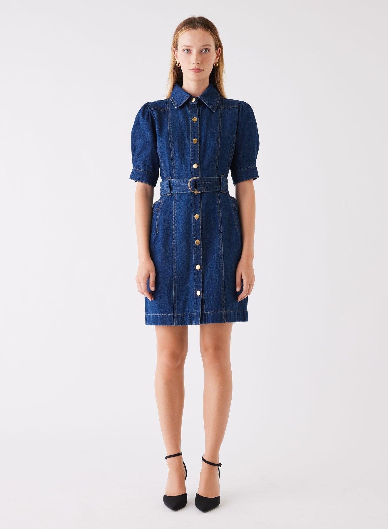 Podium Denim Dress - Indigo by Esmaee - in XS | SWAACE