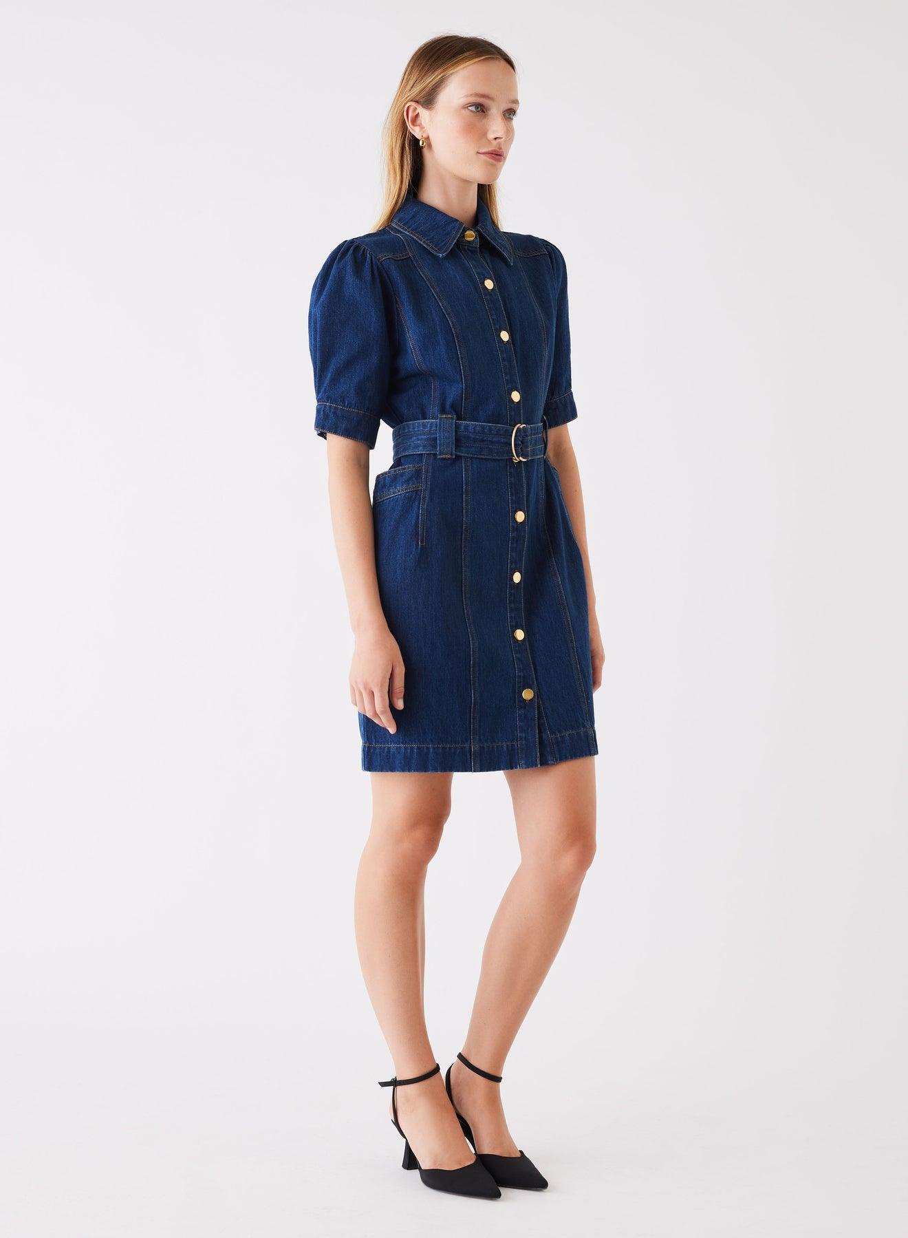 Podium Denim Dress - Indigo by Esmaee - in XS | SWAACE