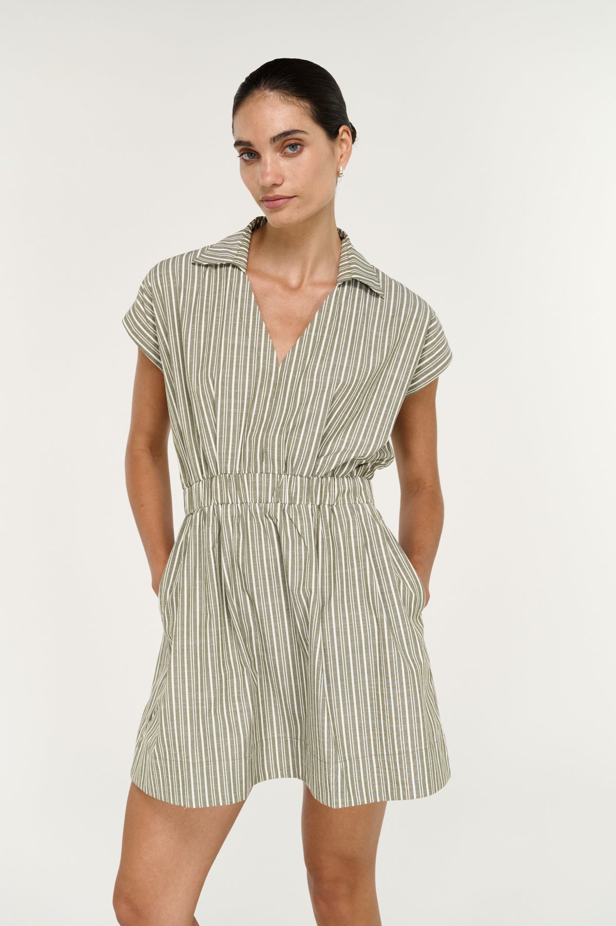 Lisara Mini Shirtdress - Khaki/White Stripe