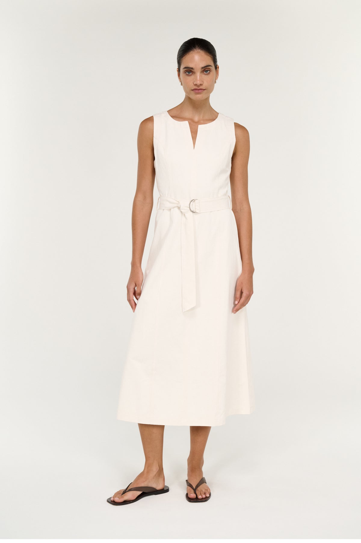 Roselle Belted Midi Dress - Cream